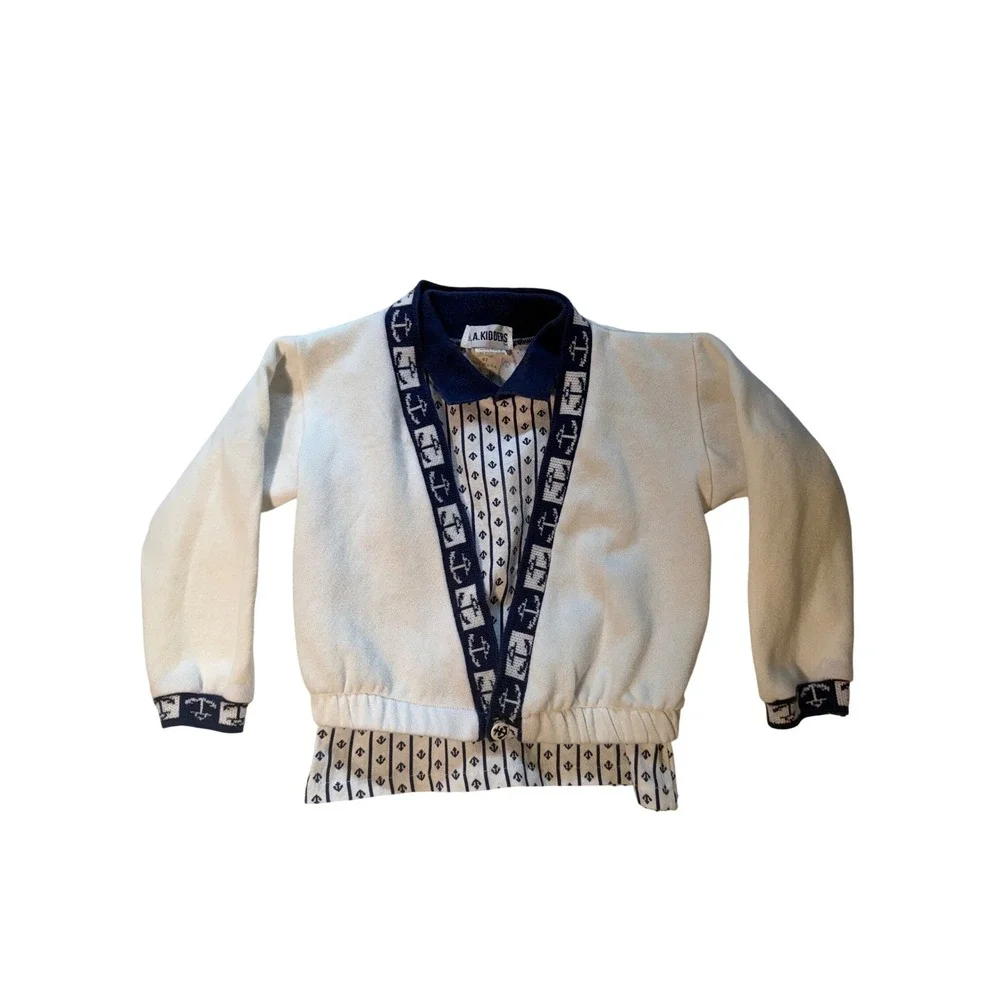Y2K L.A. Kidders Boys Vintage 3 Piece Nautical‎ Set Cardigan Polo Pants Navy 4T